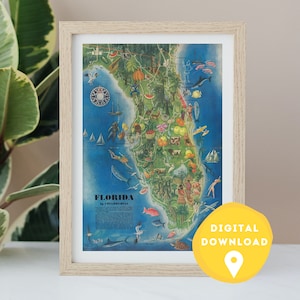 Map of Florida, florida map print, florida poster, florida state map, florida wall art, old map of florida, map of united states, florida