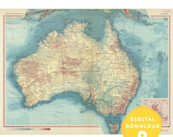 オーストラリア古い地図の絵 オーストラリアのビンテージ地図 - すぐにダウンロードできる
