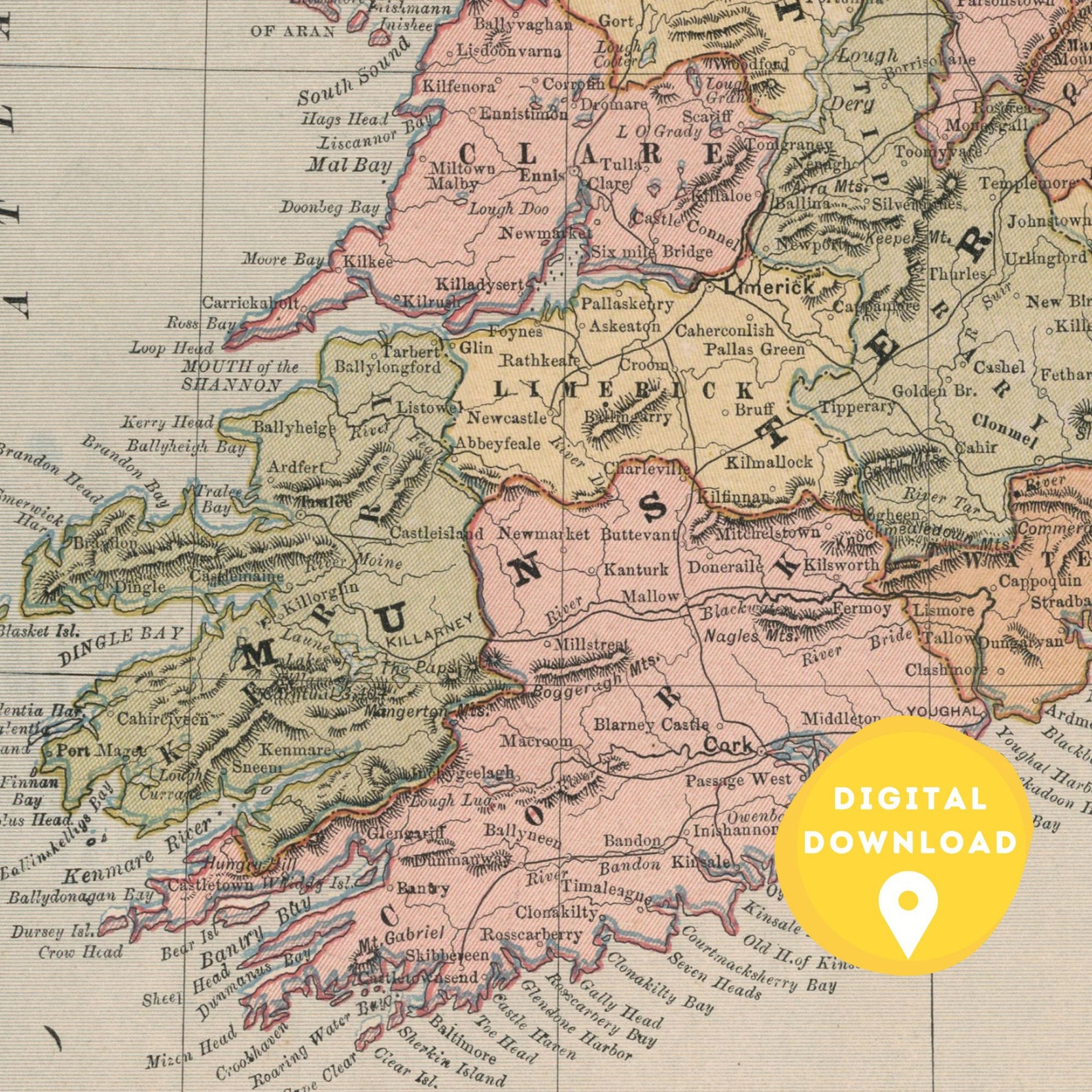 Map of Ireland, Printable Ireland Map, Ireland Map Poster, Ireland Map ...