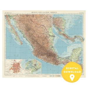 Map of Mexico, Printable Mexico Map, Central America map poster, Mexico map, Mexico wall art poster, Mexico political map, Mexico old map