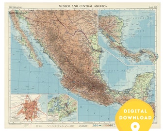 Map of Mexico, Printable Mexico Map, Central America map poster, Mexico map, Mexico wall art poster, Mexico political map, Mexico old map