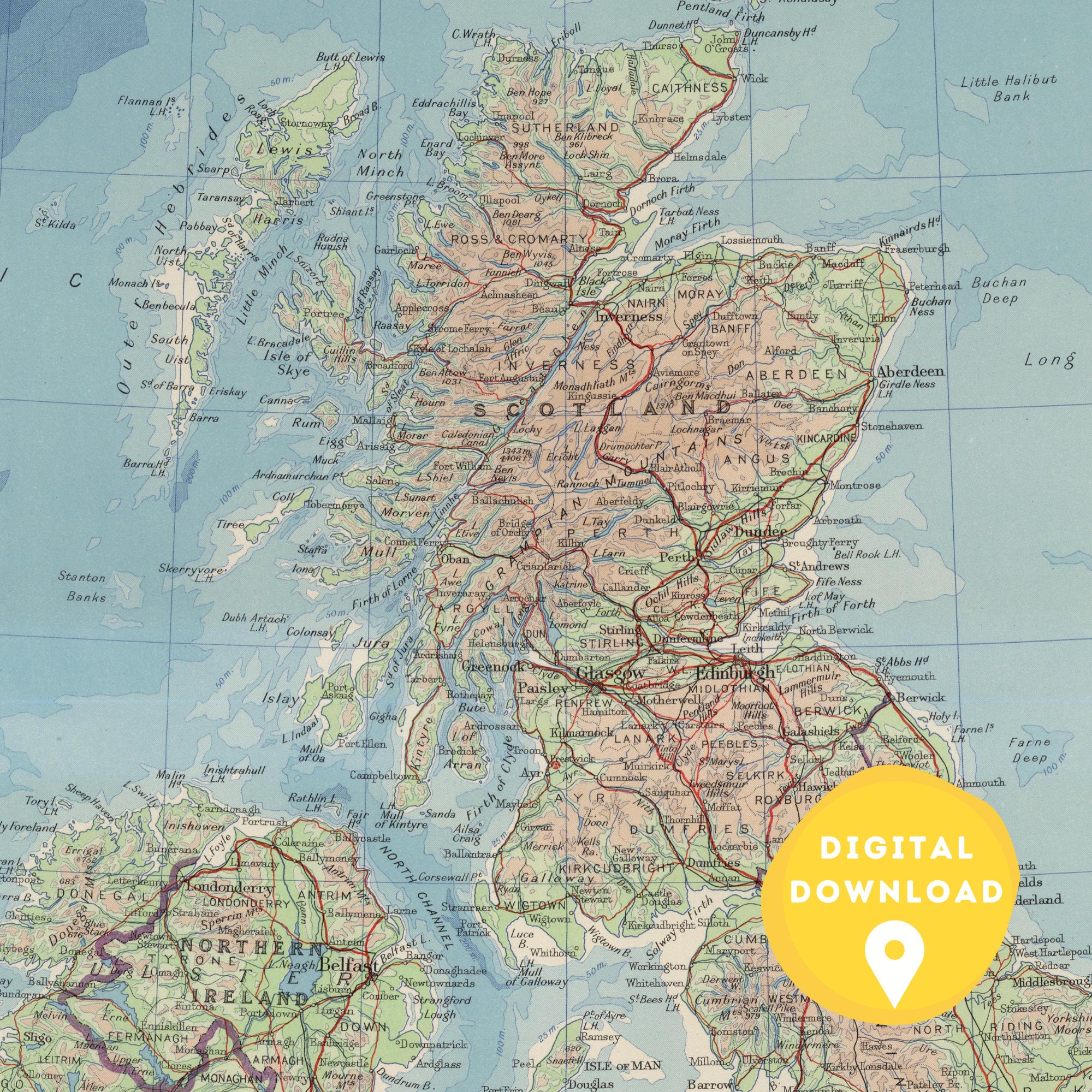 Map of UK, Printable British Map, UK Map Poster, United Kingdom Map, UK