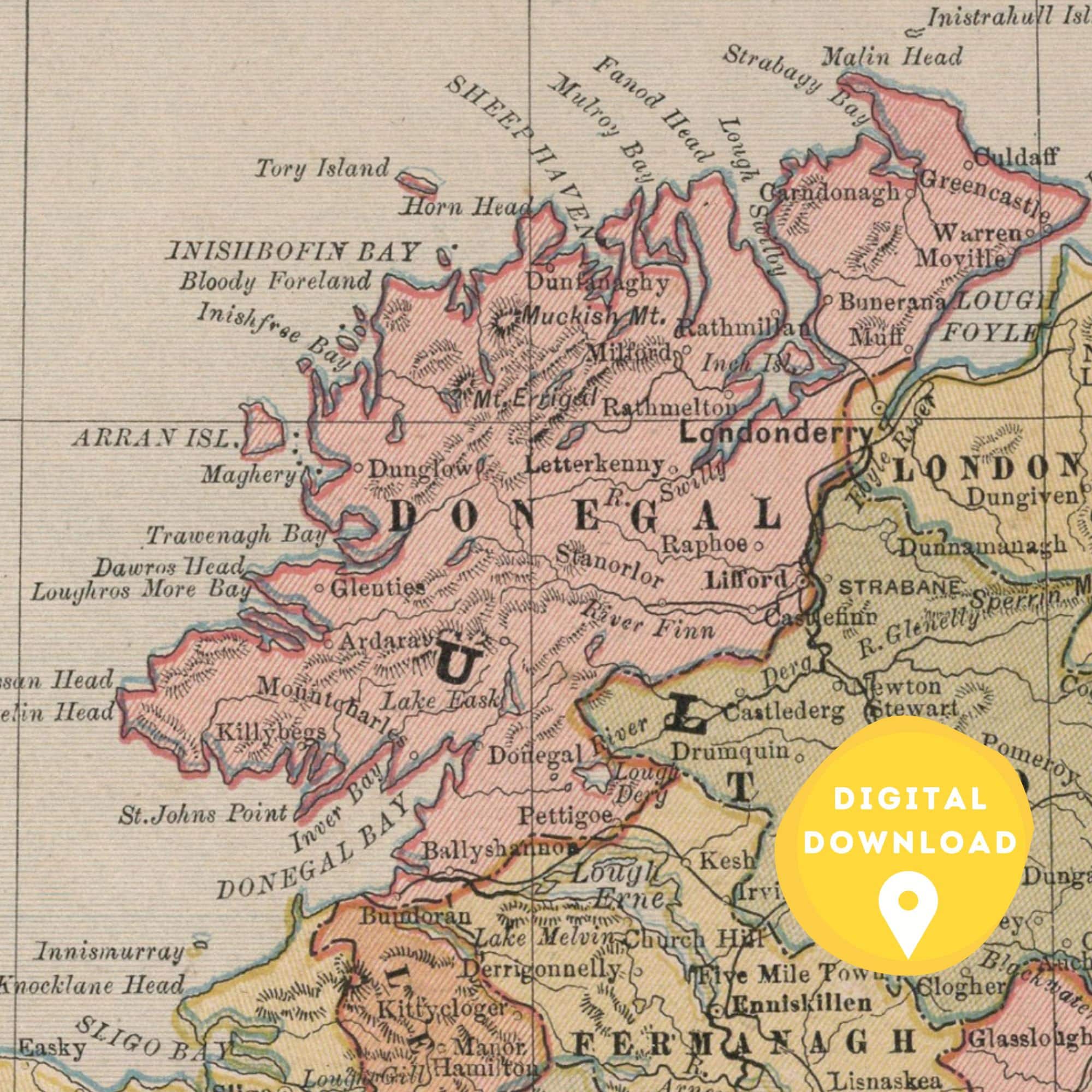 Map of Ireland, Printable Ireland Map, Ireland Map Poster, Ireland Map