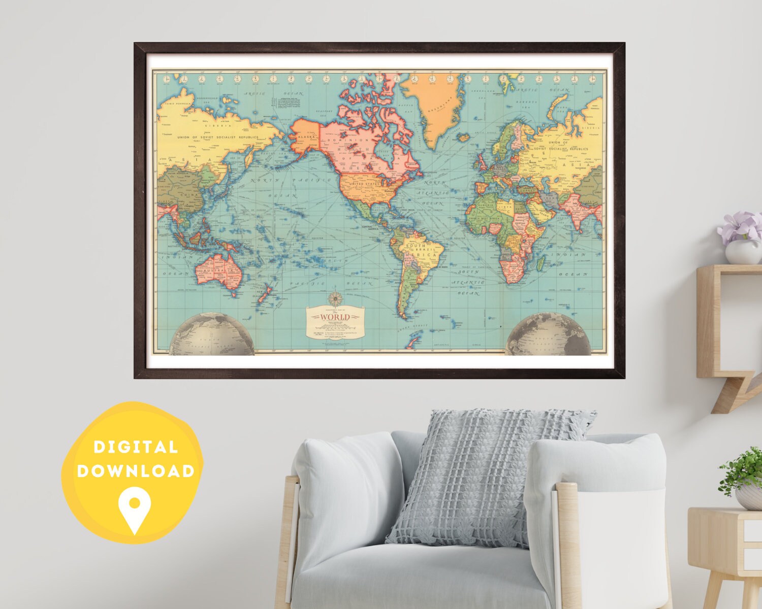 World Map. 1942 Digital Download Vintage Map Retro Map - Etsy