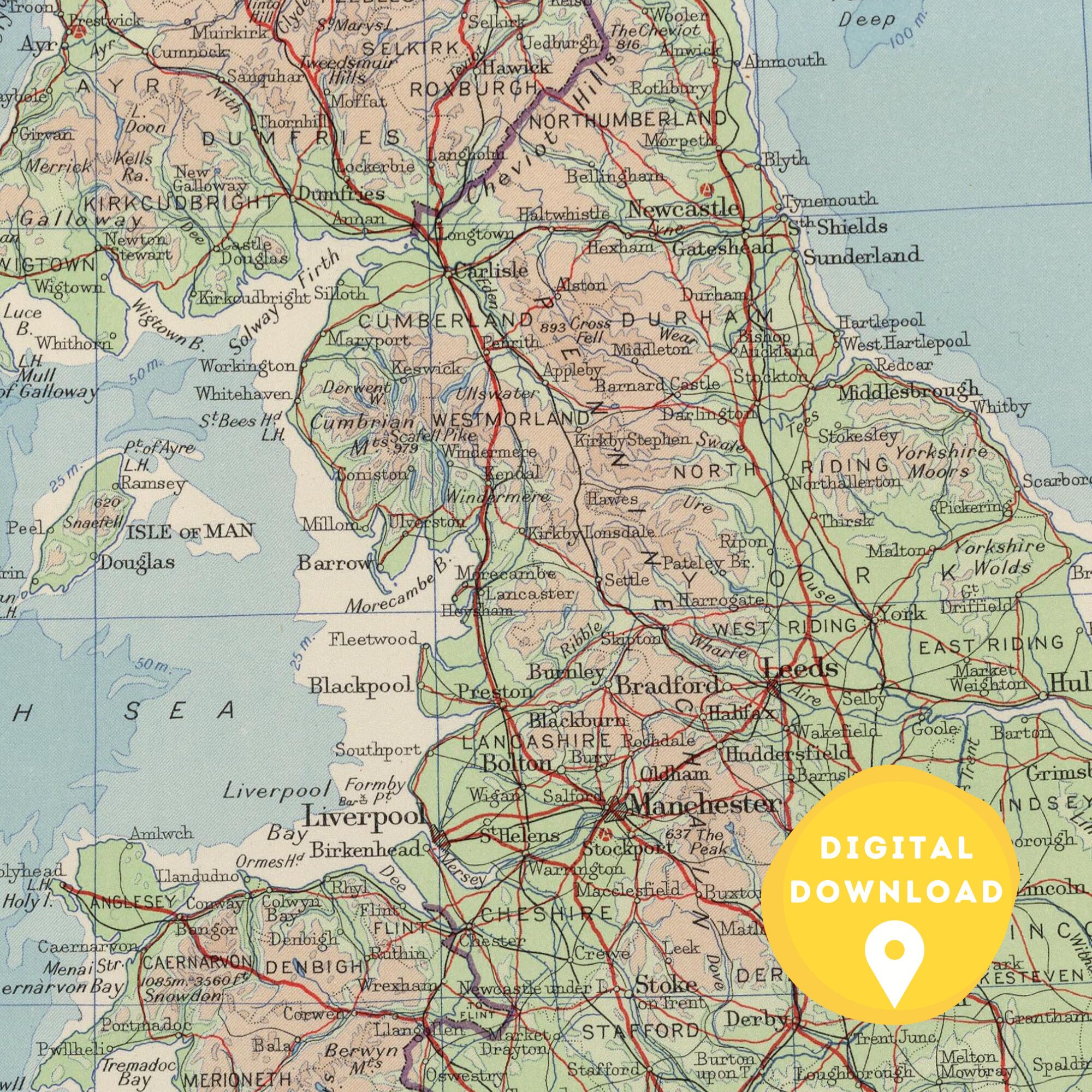 Map of UK, Printable British Map, UK Map Poster, United Kingdom Map, UK
