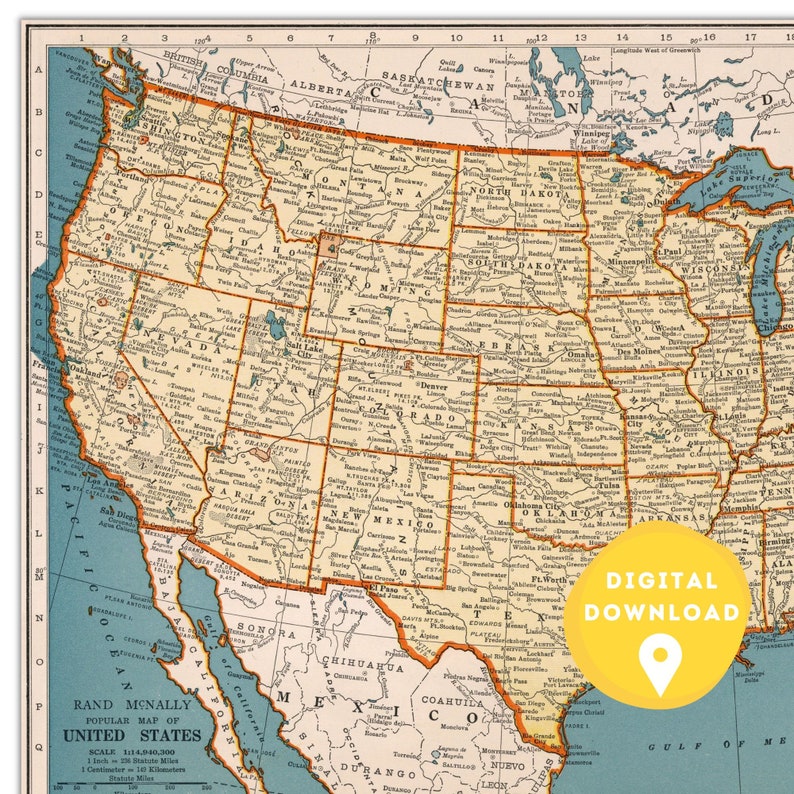 Map of US, Printable Usa Map, Us Map Poster, Usa Map, Us Wall Art ...