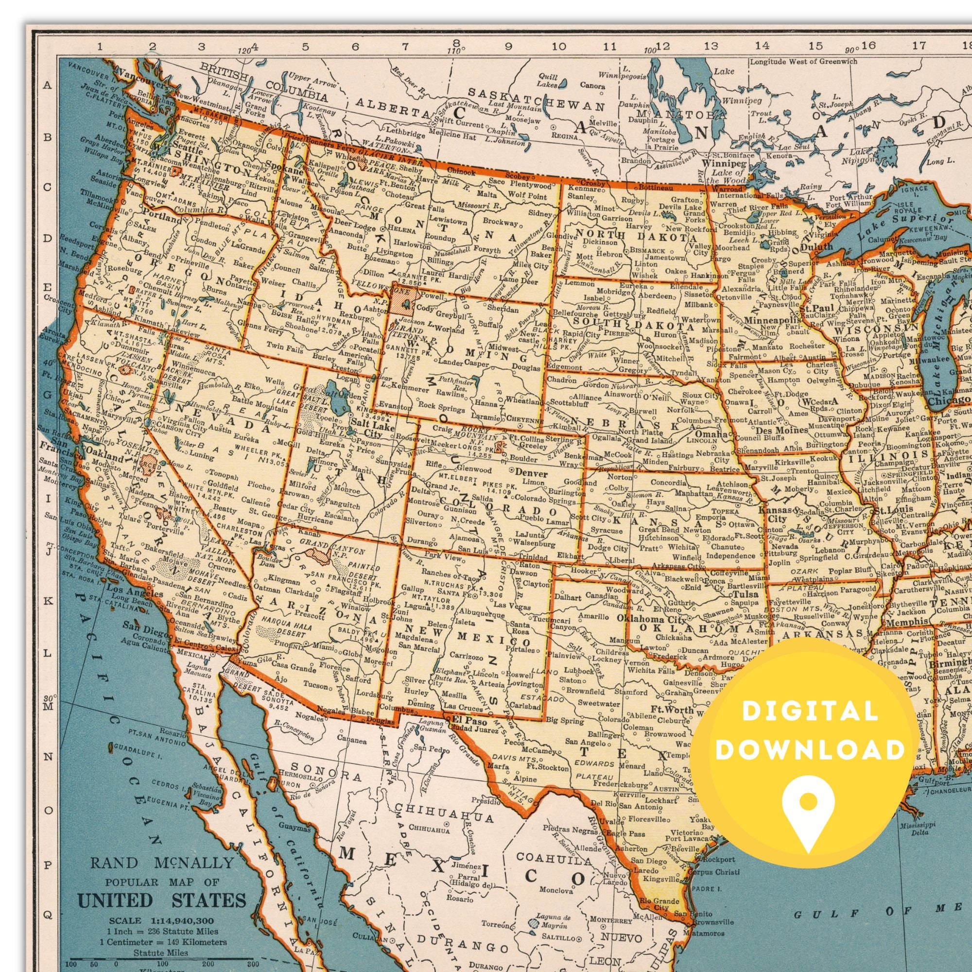 Map of US, Printable Usa Map, Us Map Poster, Usa Map, Us Wall Art ...