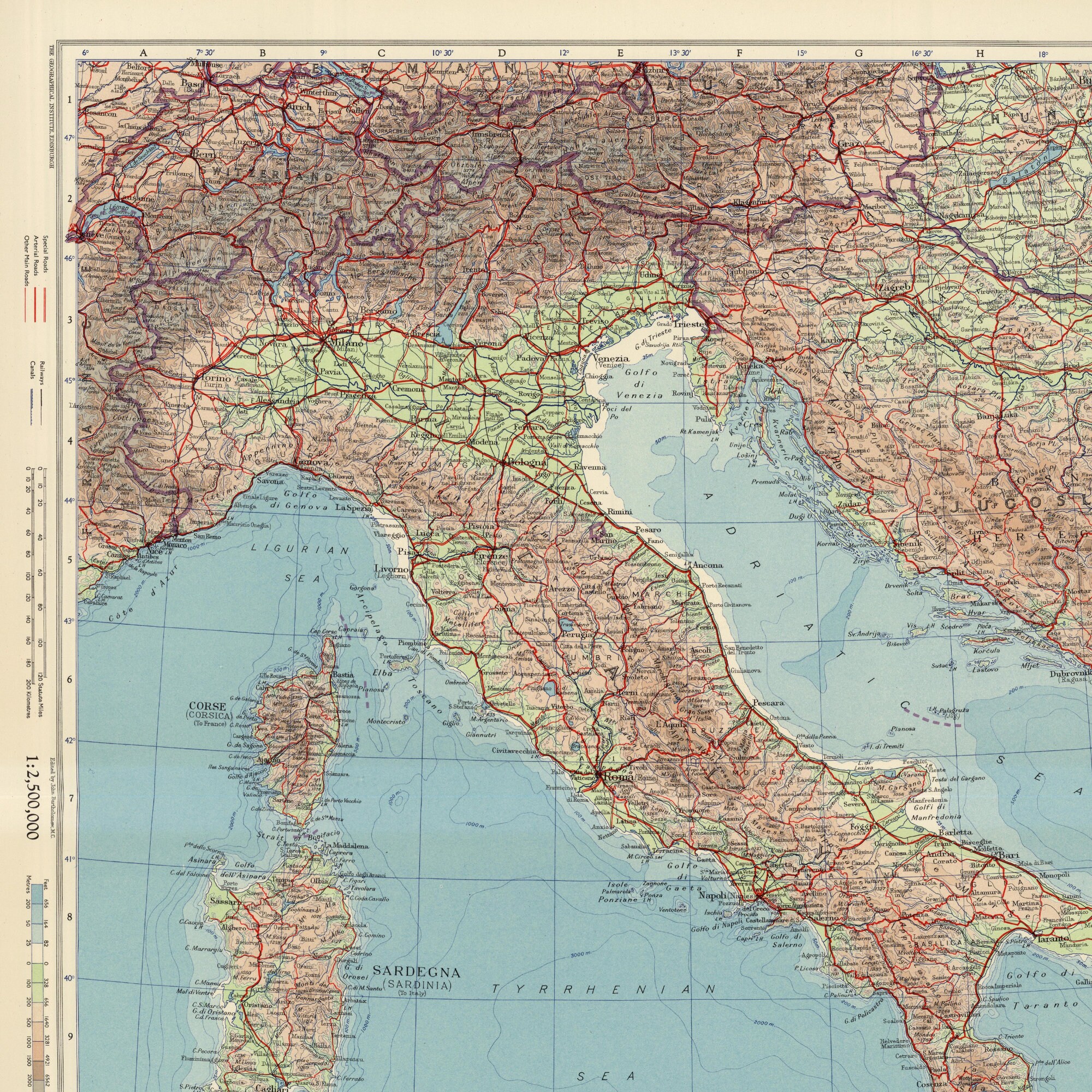 Vintage Italy Map Print: Italian Cities & Towns (digital Download