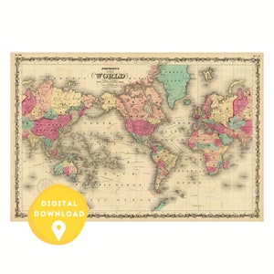 World Map Poster, world atlas, printable map, world map countries, world map wall art, antique world map poster, vintage world map, map, art