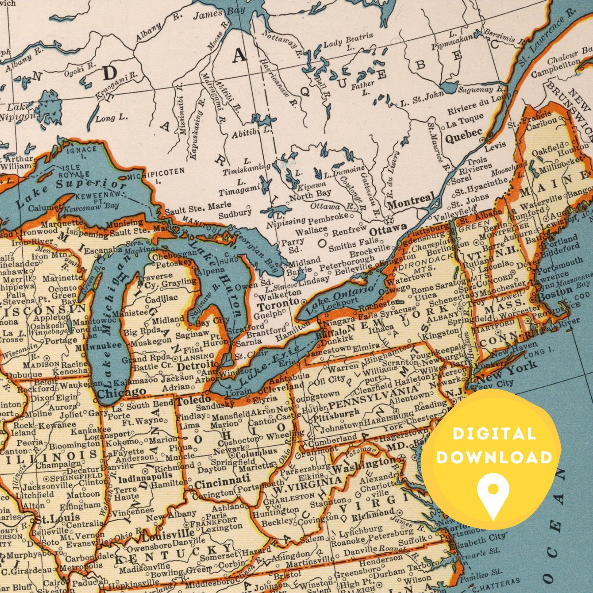 Map of US, Printable Usa Map, Us Map Poster, Usa Map, Us Wall Art ...