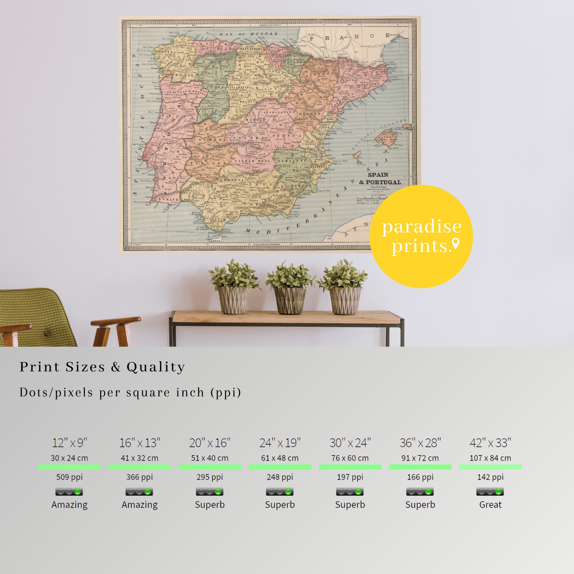 Map of Spain, Spain Map Print, Spain Poster, Spain Wall Art, Old Map of ...