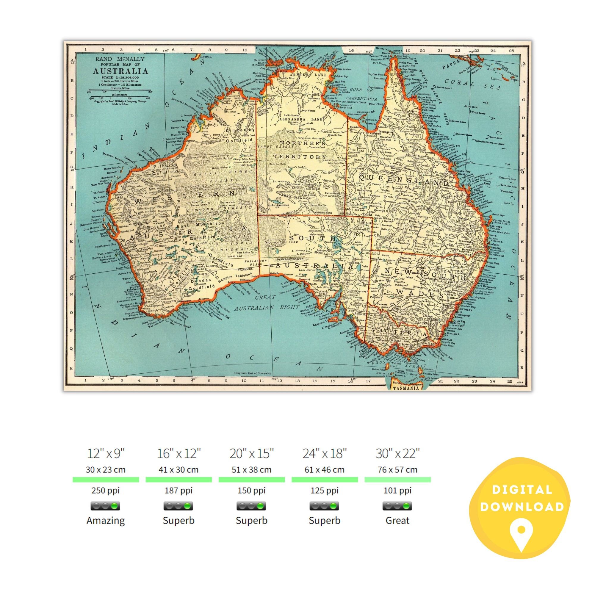 Map of Australia Printable Australia Map Australia Map - Etsy Australia