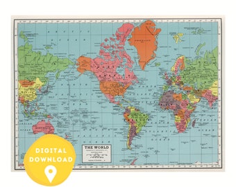 1933年ヴィンテージ世界地図ポスター、アンティークスクールチャート
