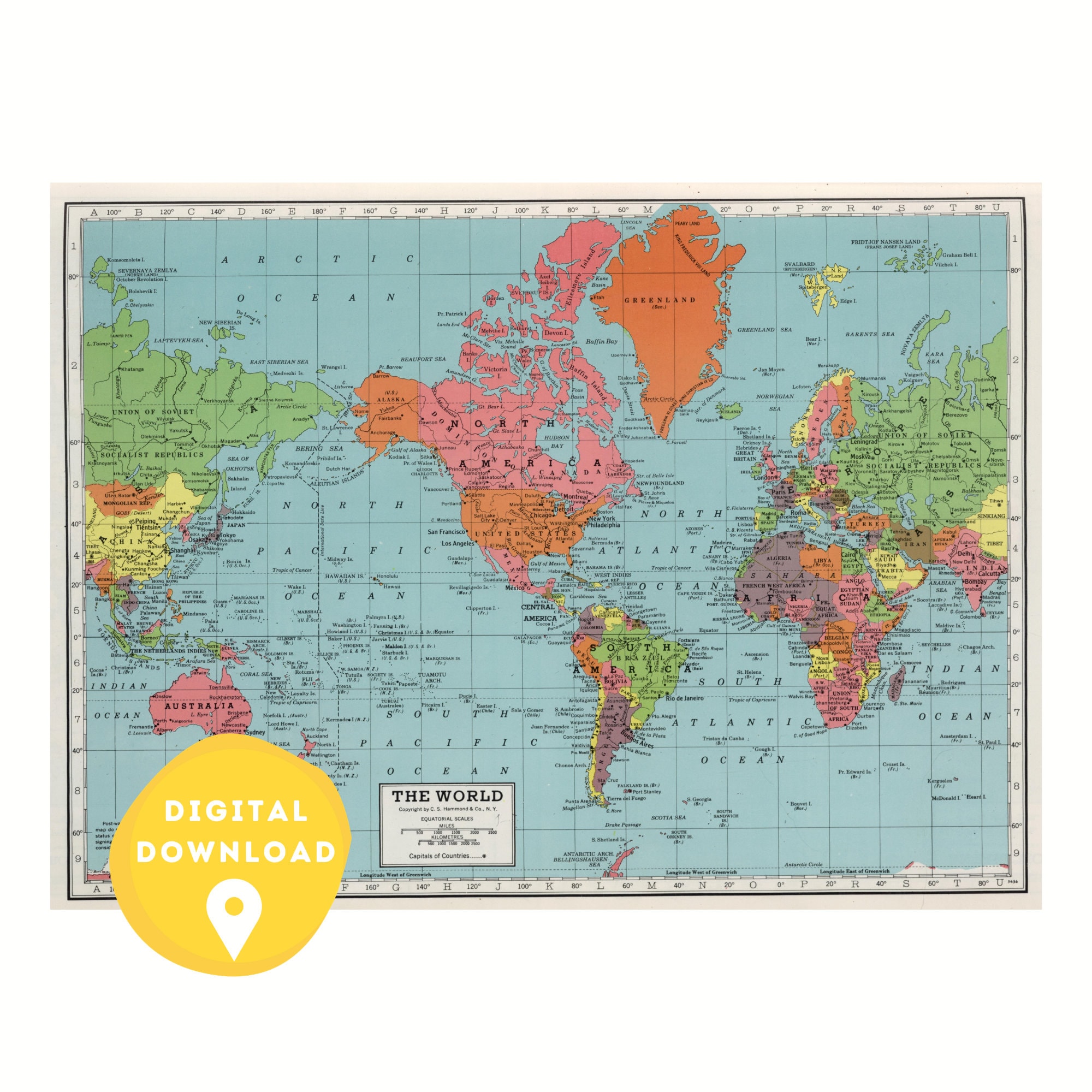 ヴィンテージ世界地図ポスター：1948年版世界地図帳（デジタル