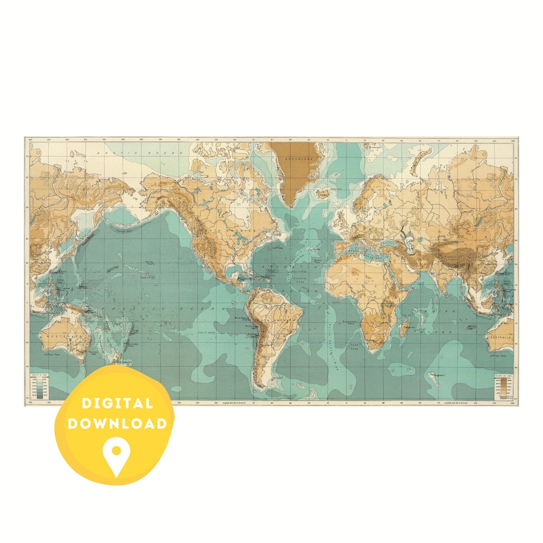 World Map Poster, World Atlas, Printable Map, World Map Countries, World Map Wall Art, Antique ...