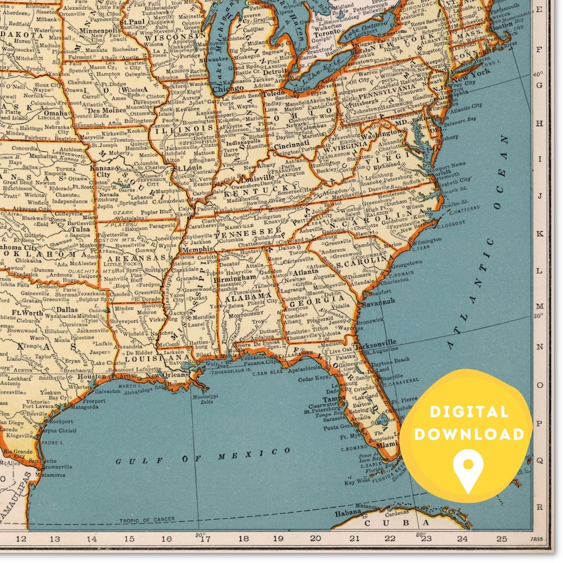 Map of US, Printable Usa Map, Us Map Poster, Usa Map, Us Wall Art ...