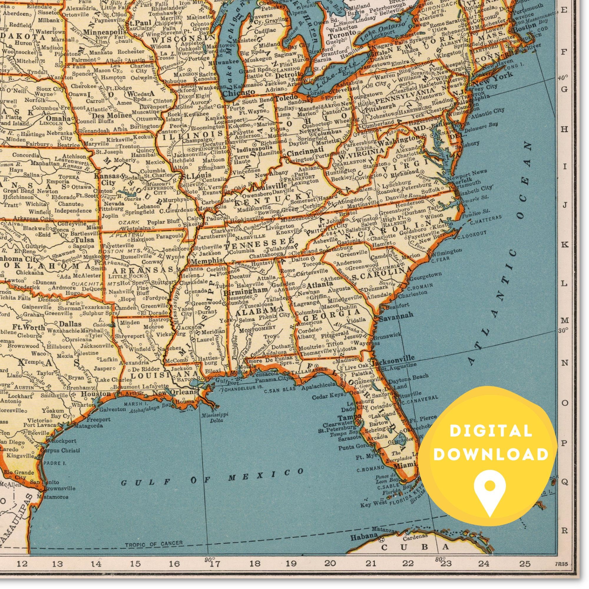 Map of US, Printable Usa Map, Us Map Poster, Usa Map, Us Wall Art ...