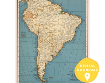 Printable South America Map: Countries, Cities, Borders (Digital Download)
