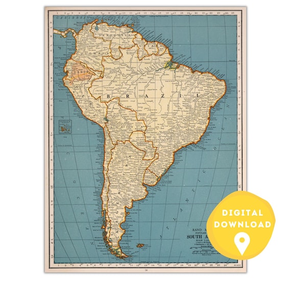 Printable South America Map: Countries, Cities, Borders (Digital Download)
