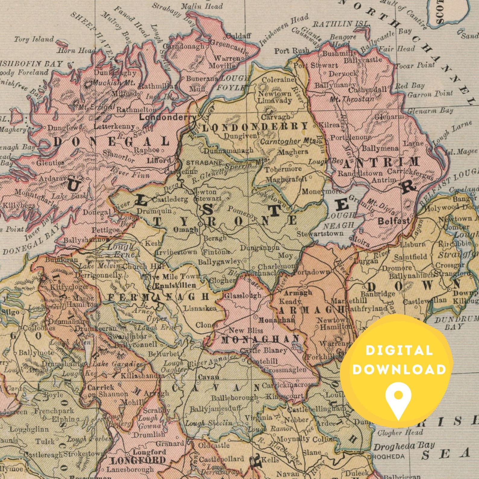 Map of Ireland, Printable Ireland Map, Ireland Map Poster, Ireland Map