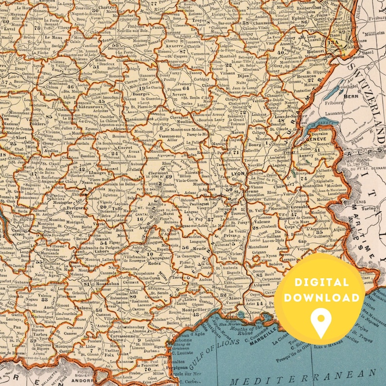 Map of France, Printable France Map, France Map Poster, France Map, France Wall Art Poster ...
