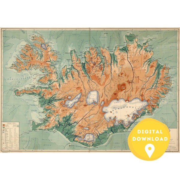 Map of Iceland, iceland map print, iceland poster, iceland map, iceland wall art, old map of iceland, iceland