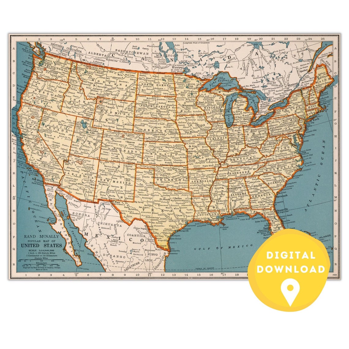Map of US, Printable Usa Map, Us Map Poster, Usa Map, Us Wall Art ...