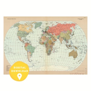 World Map Poster, world atlas, printable map, world map countries, world map wall art, antique world map poster, vintage world map, map, art