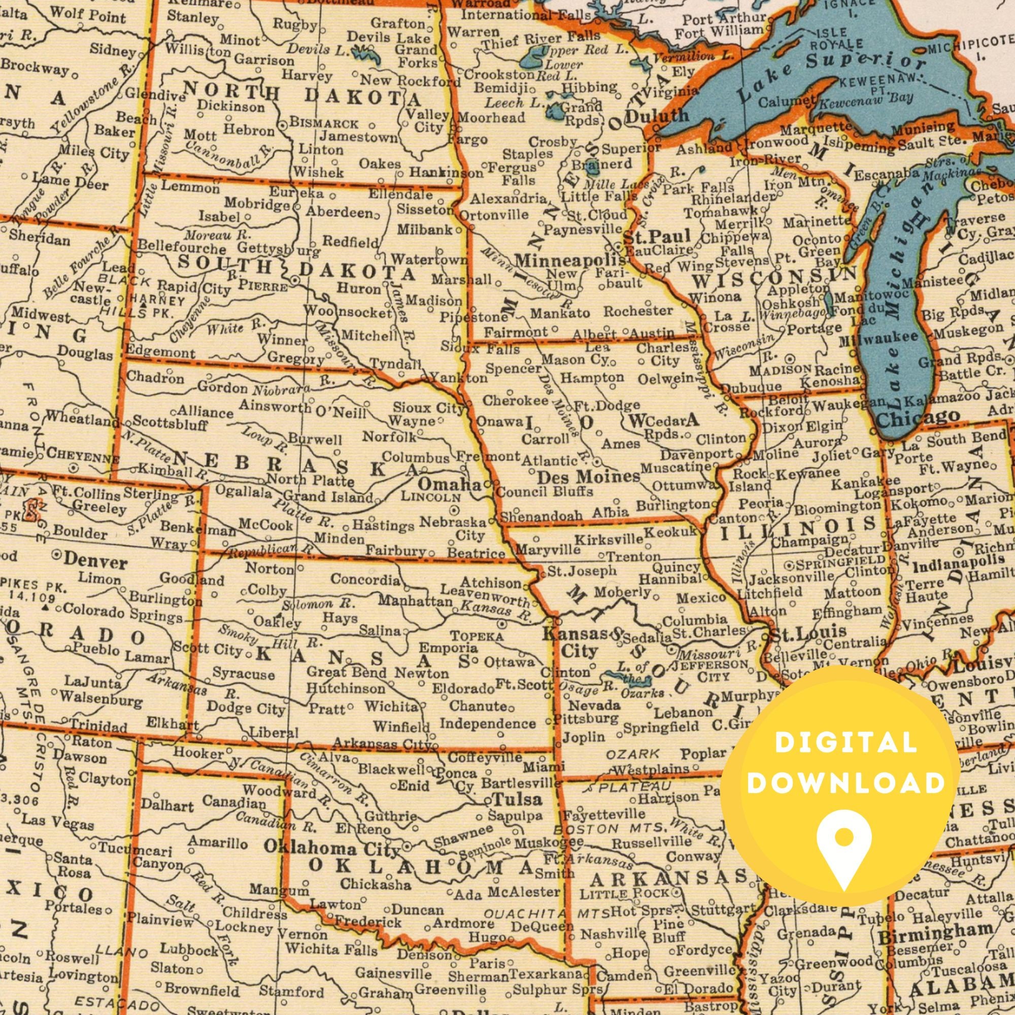 Map of US, Printable Usa Map, Us Map Poster, Usa Map, Us Wall Art