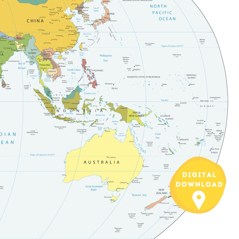 Digital World Political Map, Printable Political Map, World Map Poster, Countries of the World ...