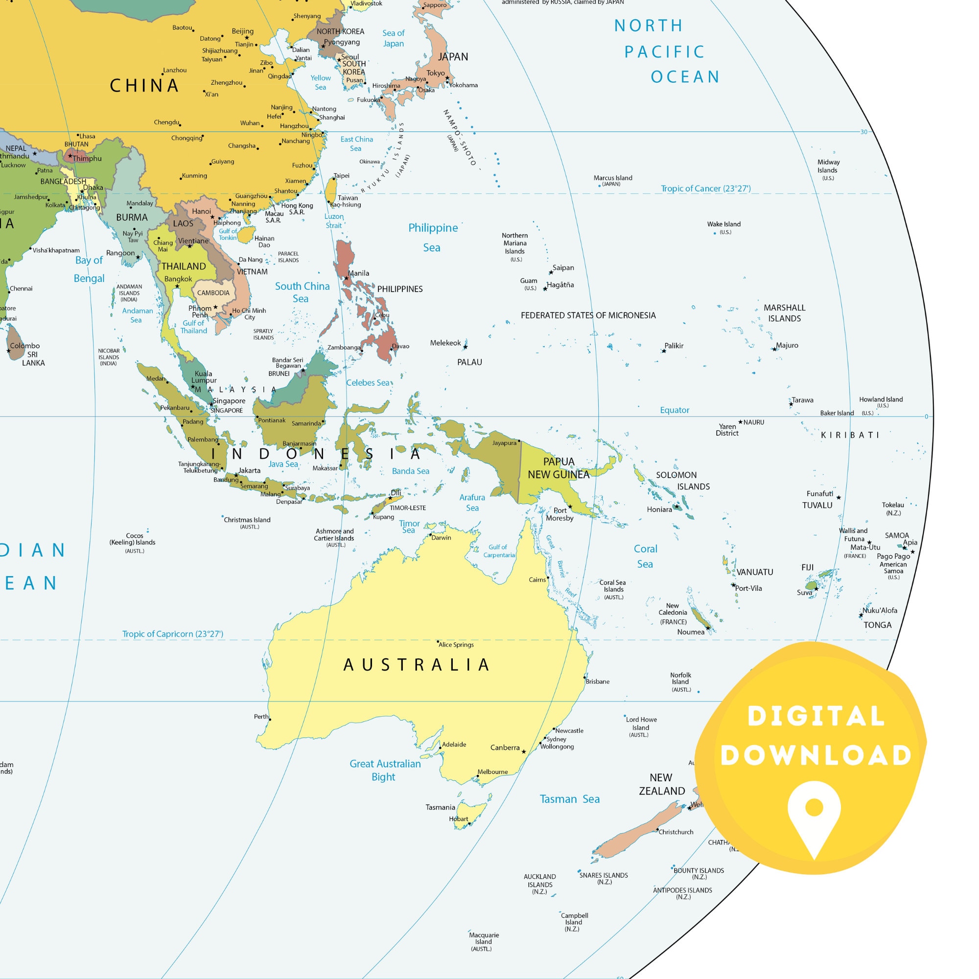 Digital World Political Map, Printable Political Map, World Map Poster, Countries of the World ...