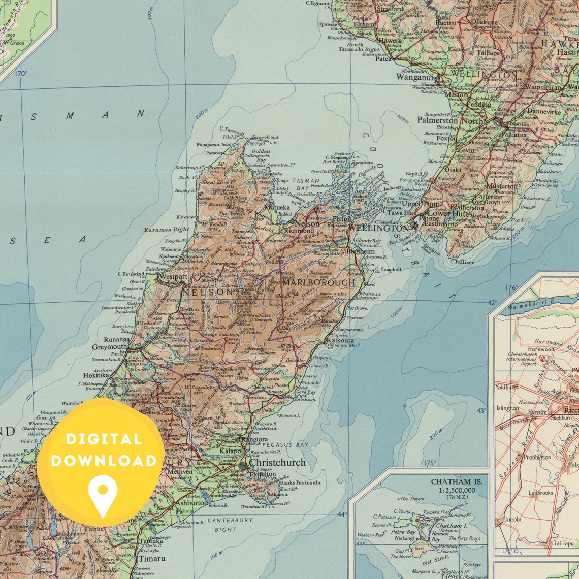 New Zealand Map, New Zealand Poster, New Zealand Print, New Zealand Map