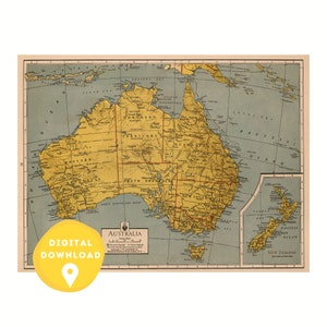 Map of Australia, world map poster, printable map, vintage map, antique world map, rare map, map print, Australian Map, Australia, 1943, map