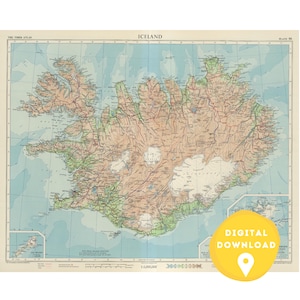 Island Landkarte, Island Karte, Island Wandbild, Island Wandbild, Island Wandbild, alte Karte, Island Poster