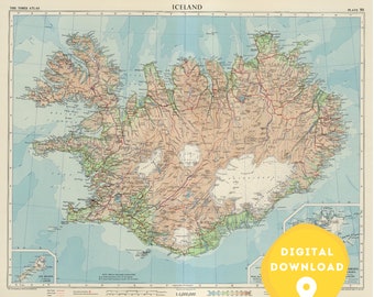 Map of Iceland, iceland map print, iceland poster, iceland map, iceland wall art, old map of iceland, iceland