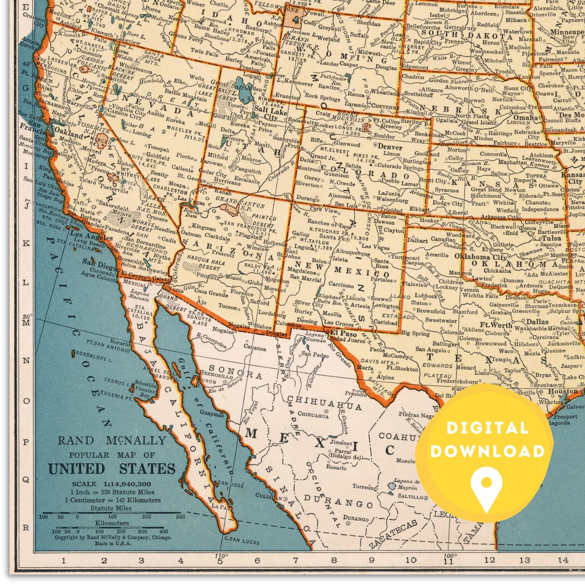 Map of US, Printable Usa Map, Us Map Poster, Usa Map, Us Wall Art ...
