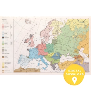 Digitale politische Karte von Europa 1950er Jahre, druckbare Europakarte, Europa-Karte Plakat, Länder Europas, Europa-Wand-Kunstplakat, Europa-Karte, 1950er Jahre