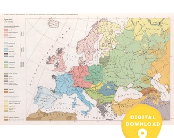 Digitale politische Karte von Europa 1950er Jahre, druckbare Europakarte, Europa-Karte Plakat, Länder Europas, Europa-Wand-Kunstplakat, Europa-Karte, 1950er Jahre