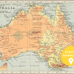 Karte von Australien, druckbare Karte, Australien Poster, Karte Poster, Vintage Karte, retro Karte, antike Karte, Australien, vintage, 1908