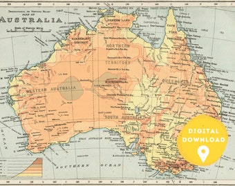 Carte de l’Australie, carte imprimable, affiche de l’Australie, affiche de carte, carte vintage, carte rétro, carte antique, australie, vintage, 1908