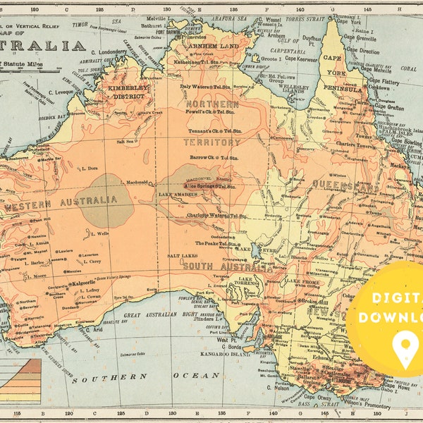 Map of Australia, printable map, australia poster, map poster, vintage map, retro map, antique map, australia, vintage, 1908