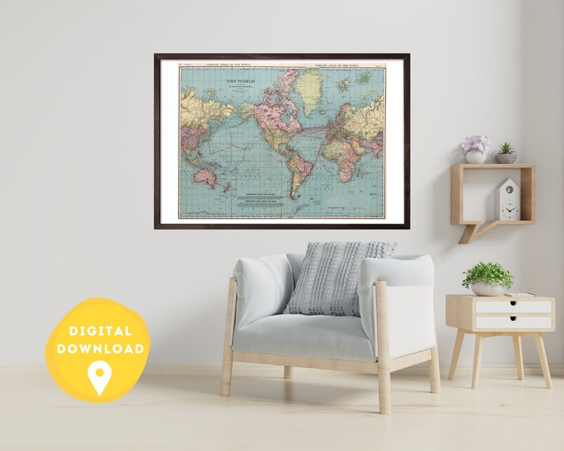 World Map. 1912, digital download, vintage map, retro map, antique world map, world map old style, instant download, world map, 1900s image 1