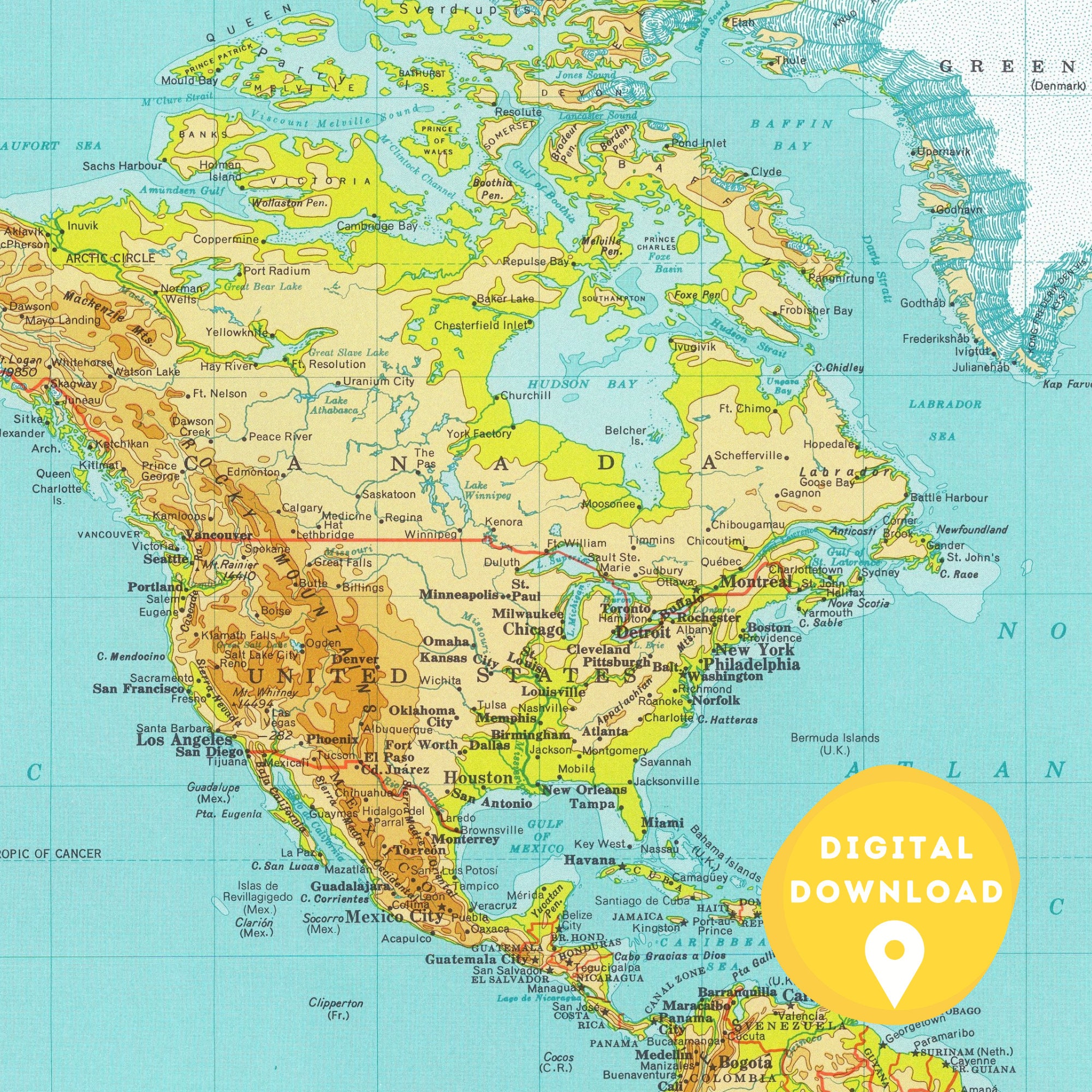 Vintage World Map Print: 1970s Atlas, Countries & Cities (digital ...