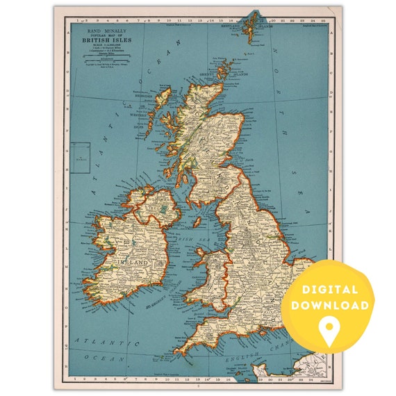 Vintage Map of British Isles: 1920s UK Poster (digital Download
