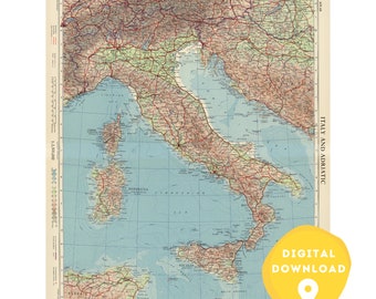 Vintage Italy Map Print: Italian Cities & Towns (Digital Download)