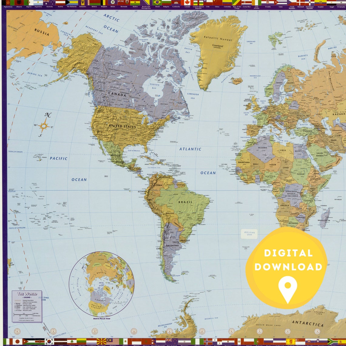 Digital World Political Map, Printable Political Map, World Map Poster, Countries of the World ...