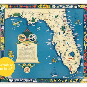 Map of Florida, florida map print, florida poster, florida state map, florida wall art, old map of florida, map of united states, florida
