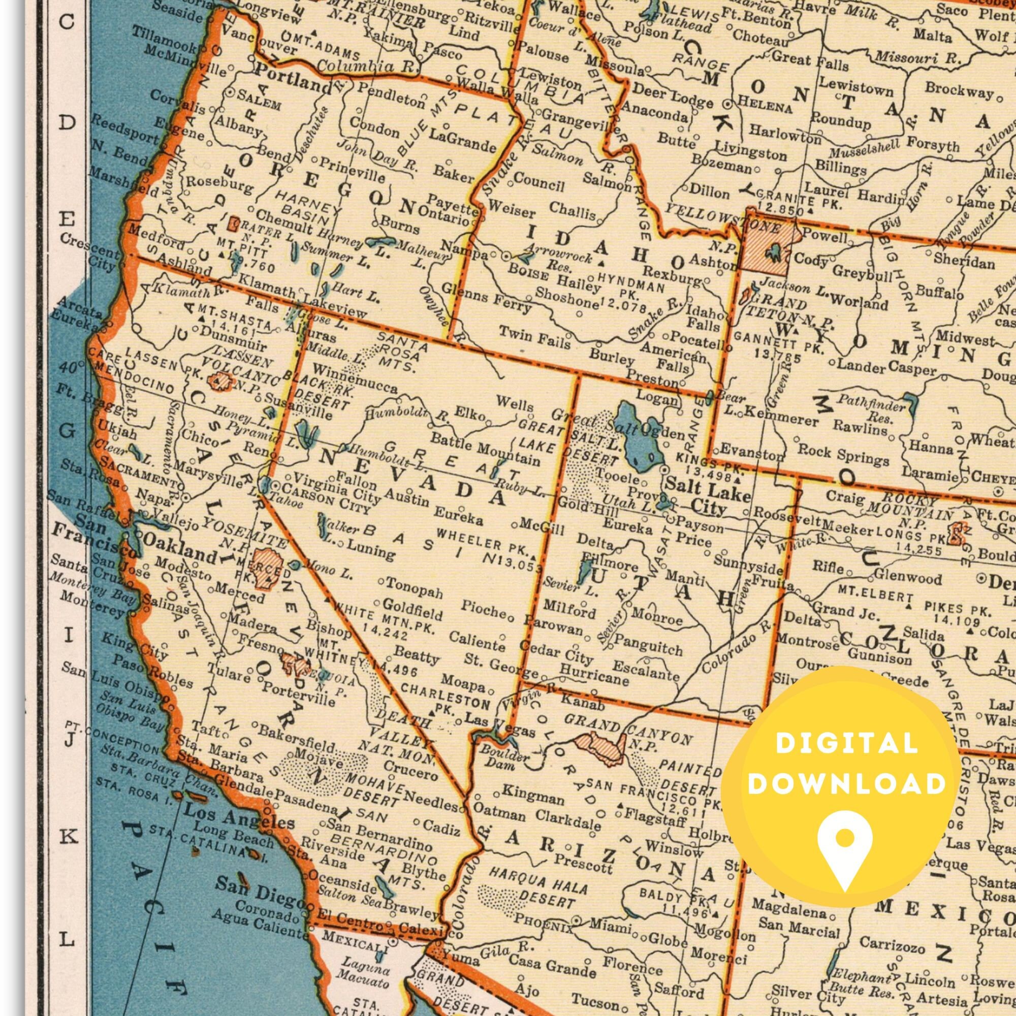 Map of US, Printable Usa Map, Us Map Poster, Usa Map, Us Wall Art Poster, Us Vintage Map, Us ...