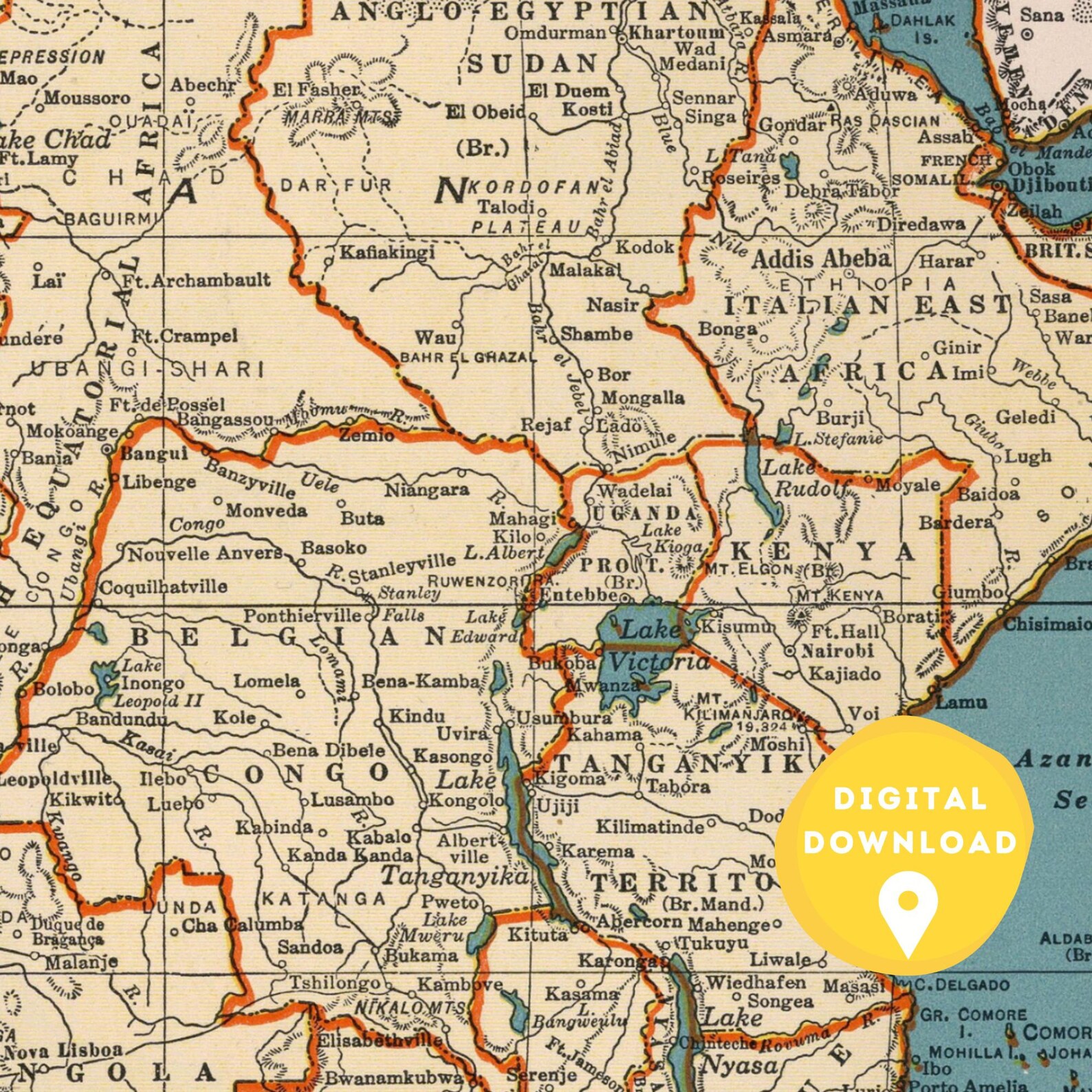 Map of Africa, Printable Africa Map, Africa Map Poster, Africa Map