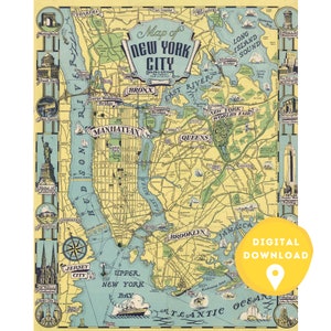 Carte de la ville de New York, impression de carte de New York, affiche de New York, carte de l'état de New York, art mural de New York, Ancienne carte de New York, New York, Carte de Manhattan